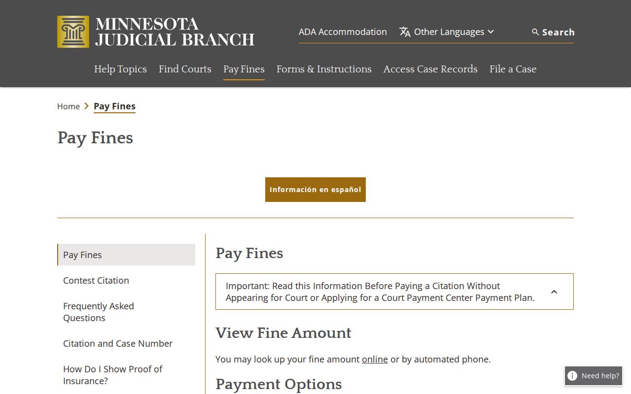 Aitkin County traffic warrant payment options on the Minnesota court pay a fine page