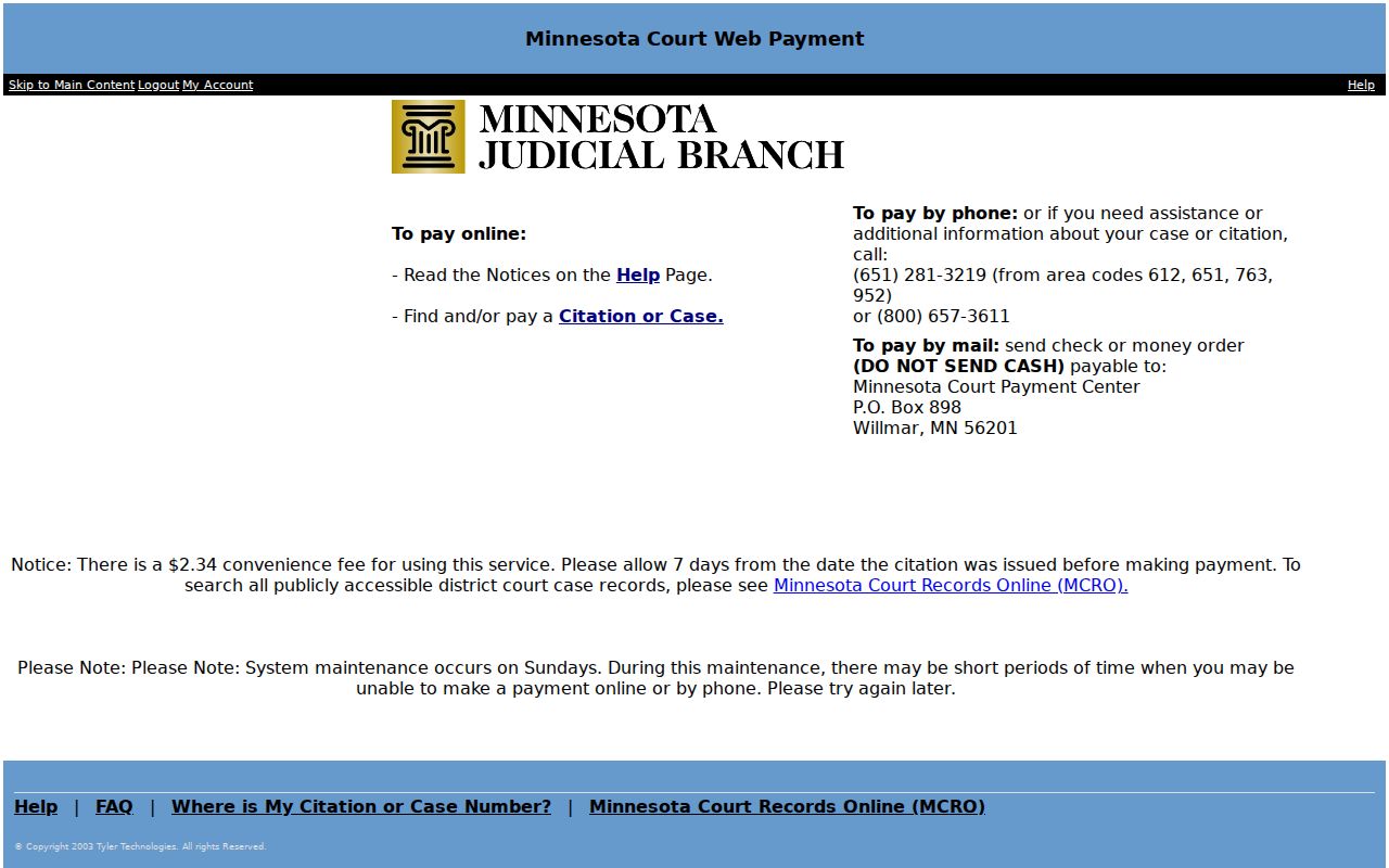 Aitkin County traffic warrant payment and citation lookup on the Minnesota Court Web Payment System