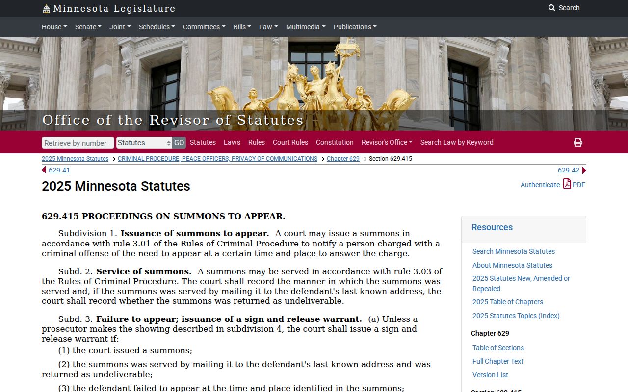 Aitkin County arrest warrant exception for sign and release warrants in Minnesota Statutes 629.415