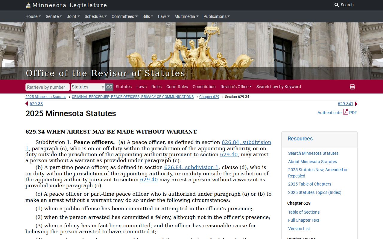 Aitkin County arrest warrant service authority in Minnesota Statutes section 629.34