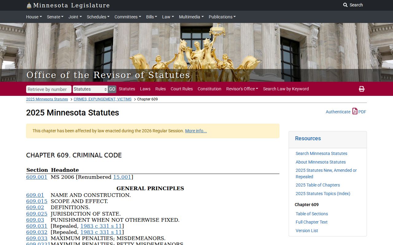Aitkin County municipal warrant consequences in Minnesota Statutes Chapter 609