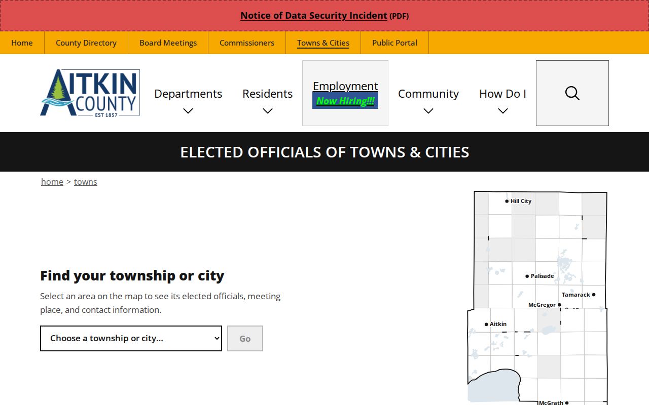 Aitkin County warrant records city list showing incorporated cities and townships