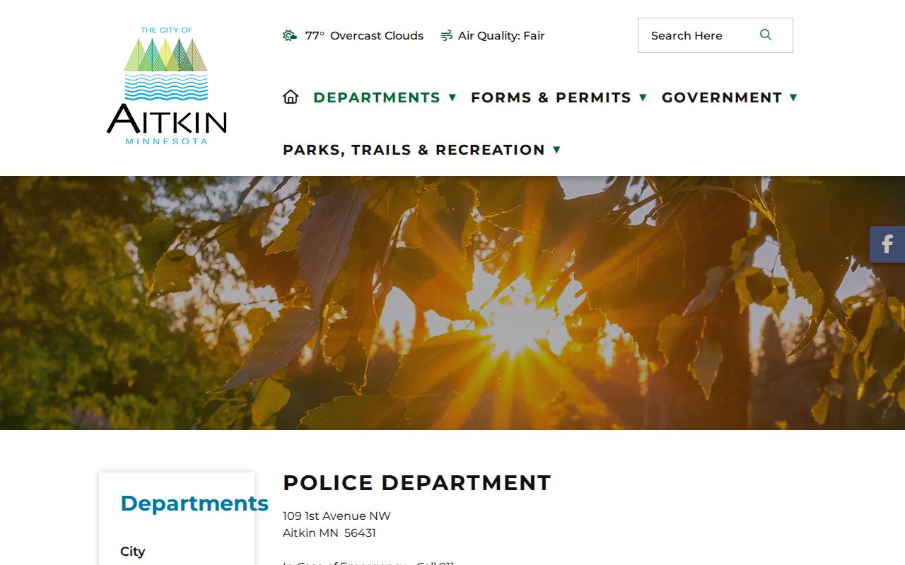 Aitkin warrant records and after-hours contacts on the Aitkin Police Department page