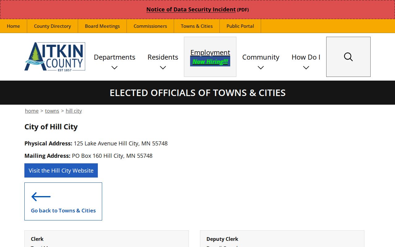 Hill City warrant records contacts on the county city page