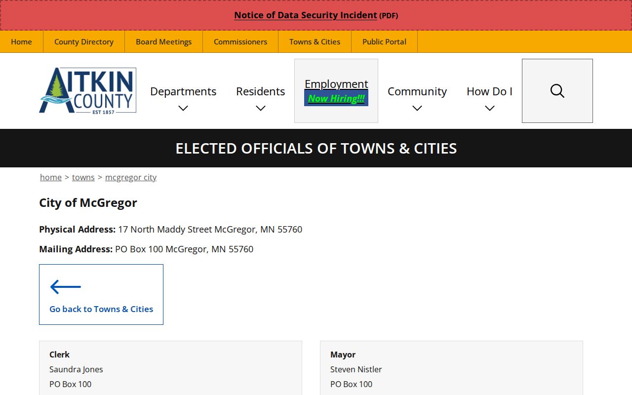 McGregor warrant records contacts on the county city contact page